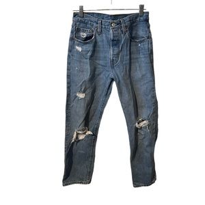 Levi’s Denim 501 Original Cropped Distressed Light Wash Size 27 Jeans.